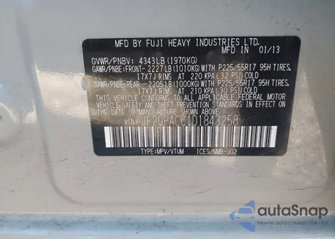 2013 Subaru Xv Crosstrek 2.0I Premium из США, поврежденный, VIN JF2GPACC1D1843258